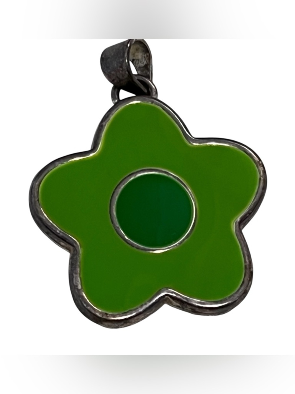 1960s Mod Green Flower Enamel Pendant by BEST Jewelry Flower Power Hippie